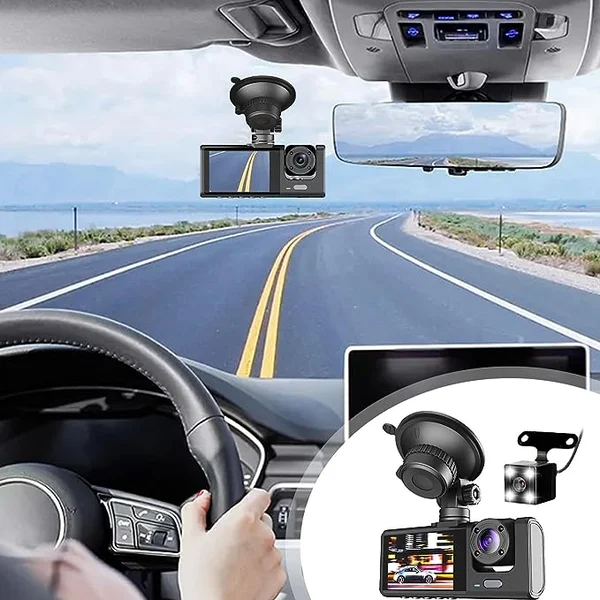 Complete Vehicle Surveillance: 3-Channel 1080P Car Driving Recorder (Triple Camera Setup)